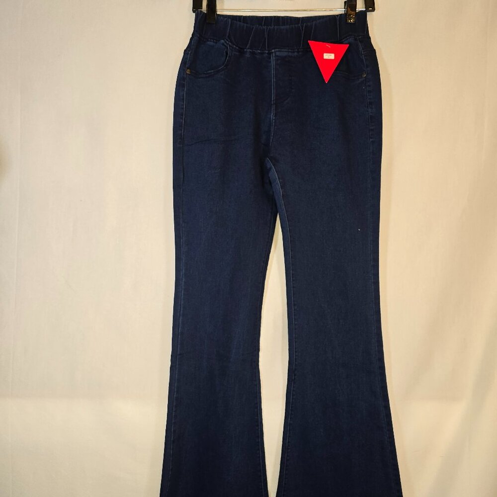 Navy Denim Frayed Flare Jeans .